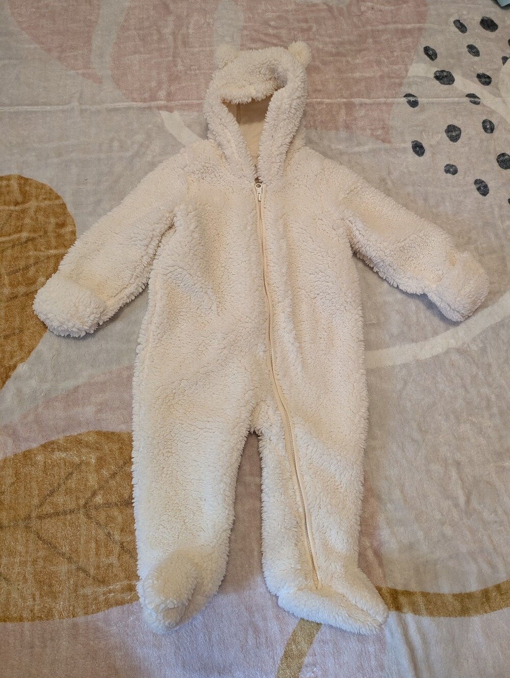Baby Gap 6-12 Month Cozy Cream Sherpa Baby One-Piece with Hood And Ears